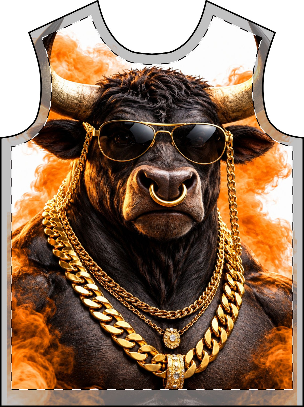 Bull King T-Shirt — Gold Chains & Sunglasses All-Over Print