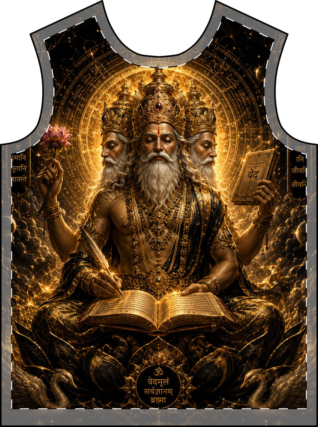 T-Shirt — Golden God Brahma All-Over Print, Hindu Deity Spiritual Graphic Tee