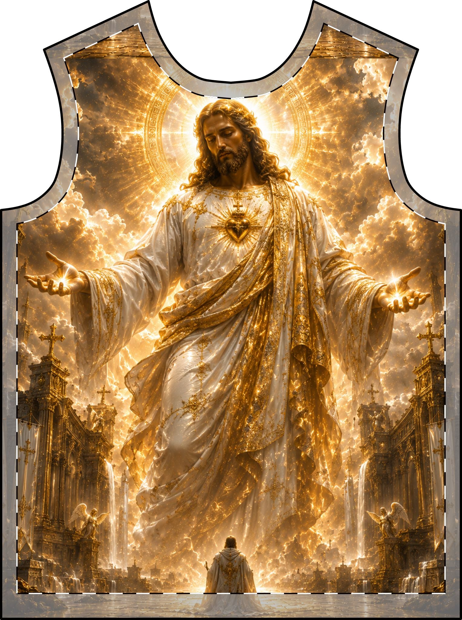 Sacred Heart Jesus All-Over Print T-Shirt — Radiant Golden Christ Graphic