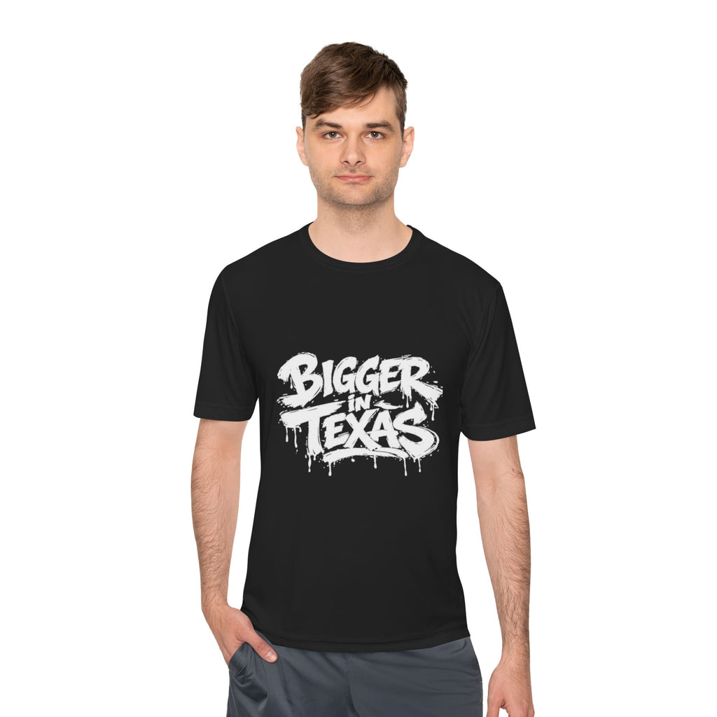 Bigger Texas Graphic Tee — Dripping Graffiti Style Moisture-Wicking Shirt