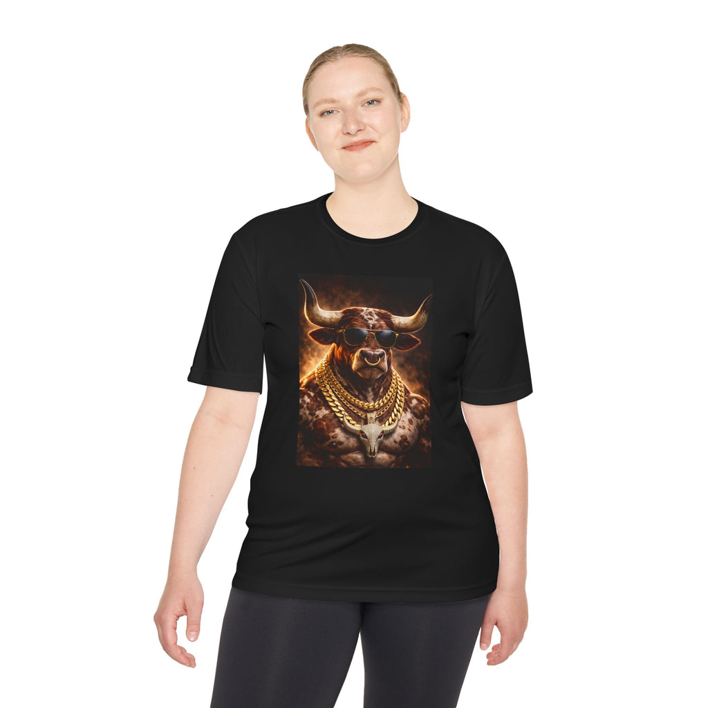 Bull King Graphic Tee — Gold Chain Bull Artwork Performance Shirt