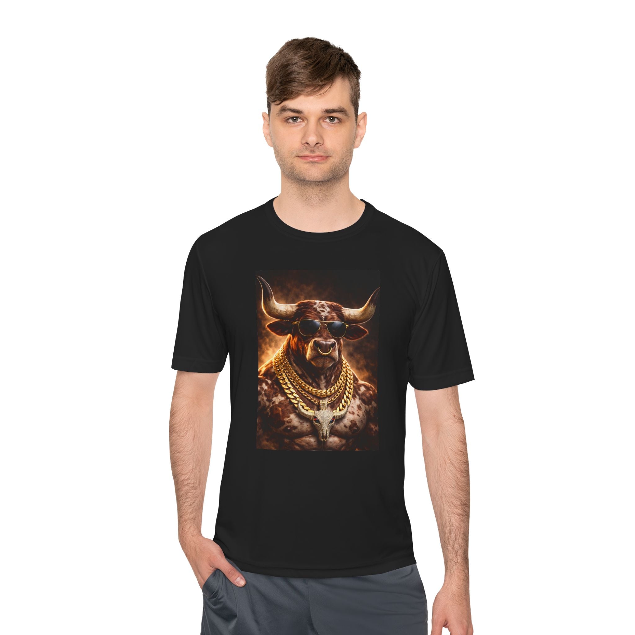 Bull King Graphic Tee — Gold Chain Bull Artwork Performance Shirt
