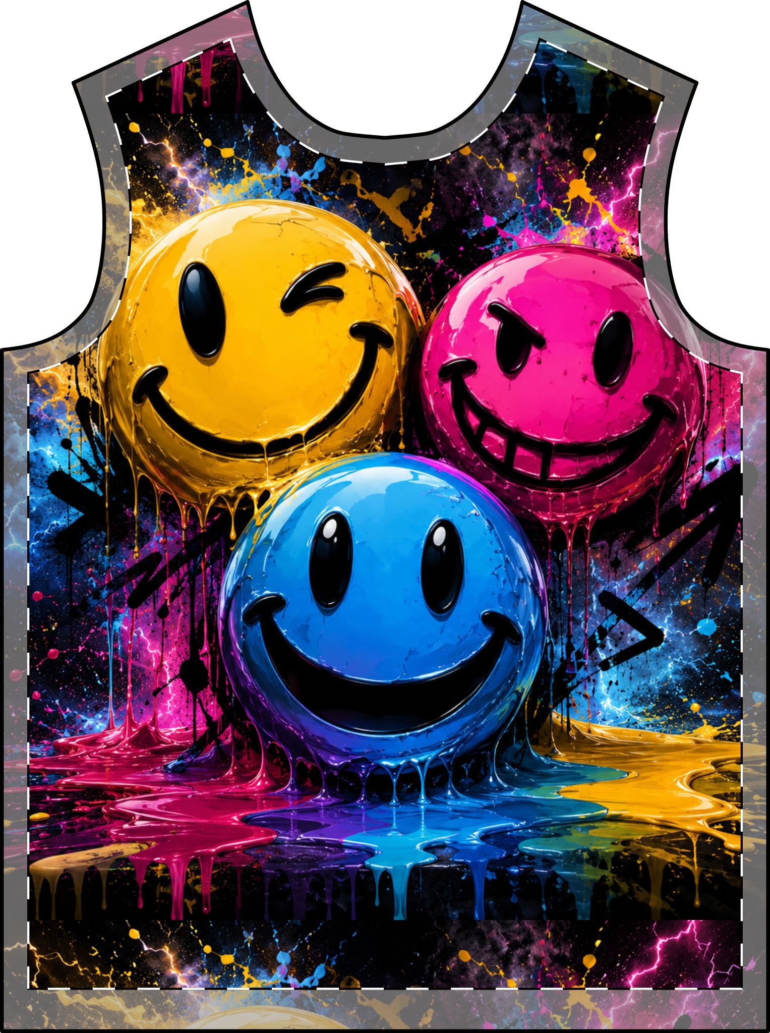 Smiley Graffiti Tank Top — Neon Drip Streetwear All-Over Print