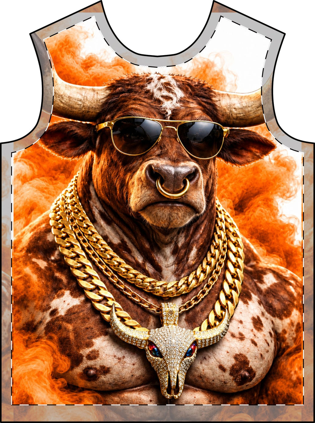 Bull Graphic T-Shirt — Cool Bull With Shades & Gold Chains All-Over Print
