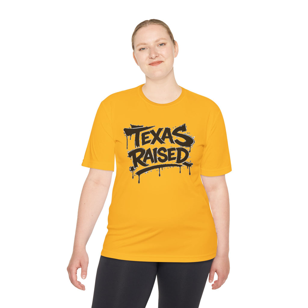 Texas Raised Moisture-Wicking Tee — Bold Graffiti State Pride Shirt