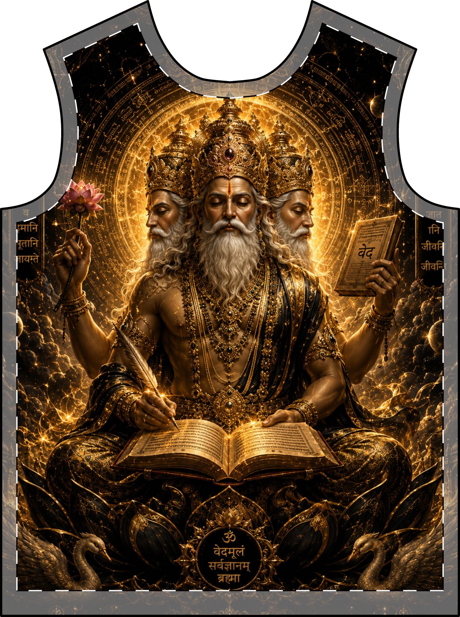 T-Shirt — Golden God Brahma All-Over Print, Hindu Deity Spiritual Graphic Tee