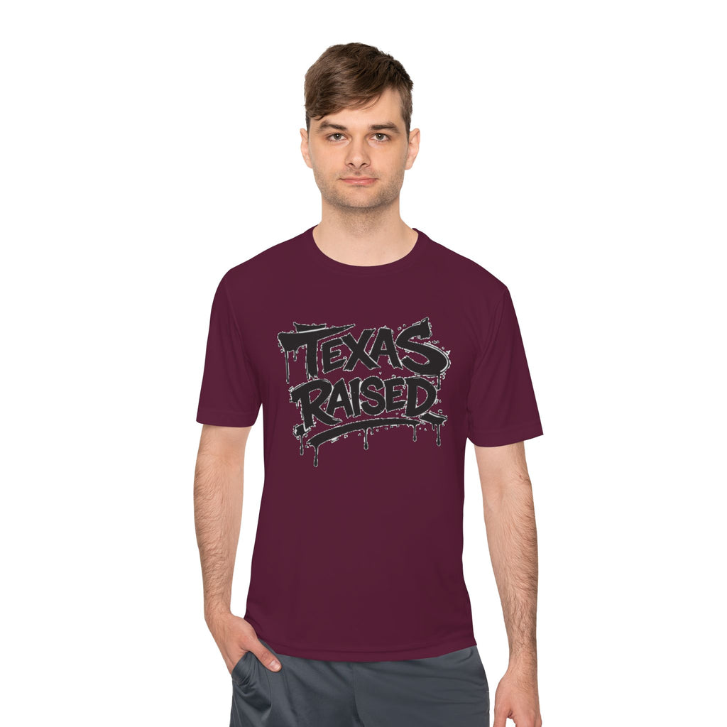 Texas Raised Moisture-Wicking Tee — Bold Graffiti State Pride Shirt