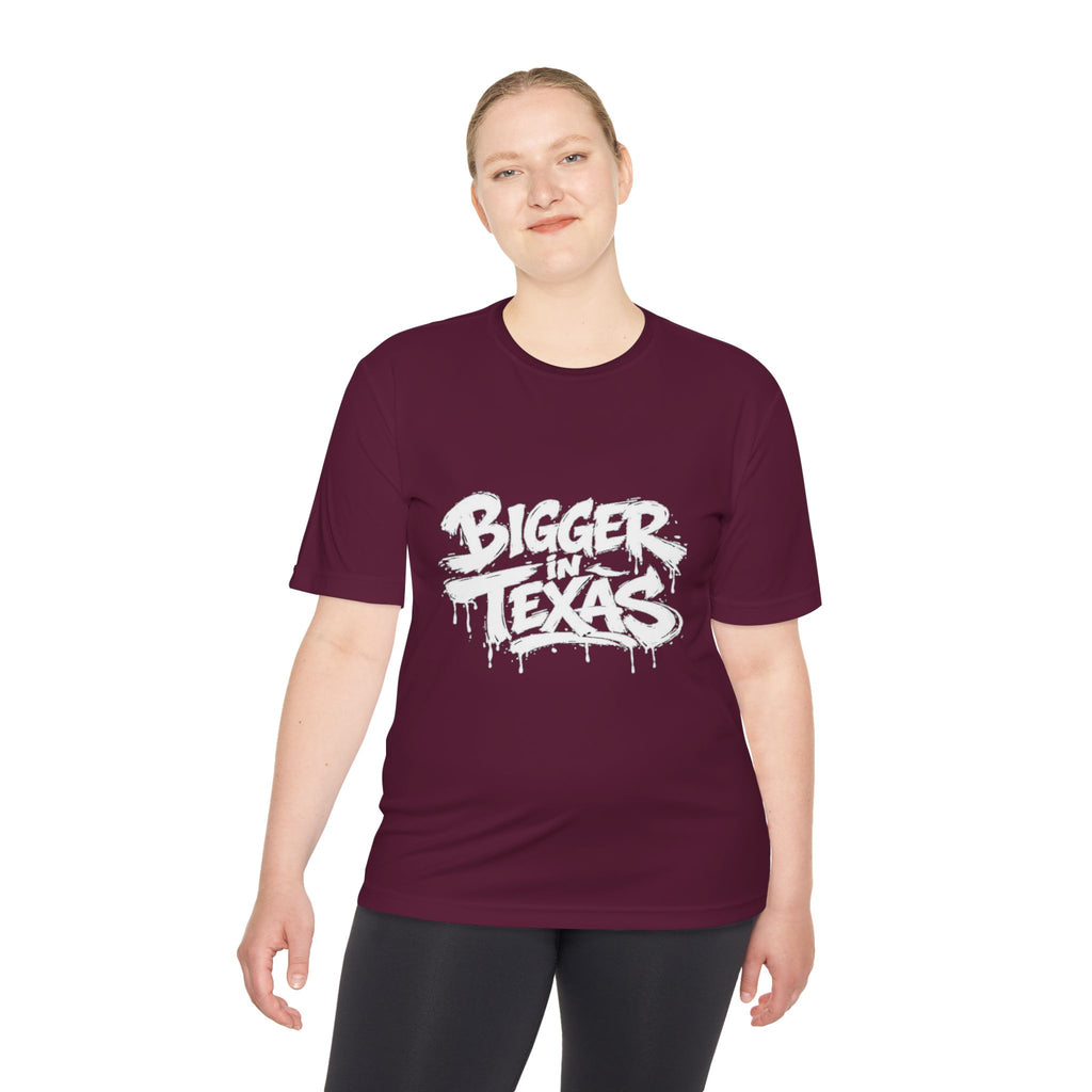Bigger Texas Graphic Tee — Dripping Graffiti Style Moisture-Wicking Shirt