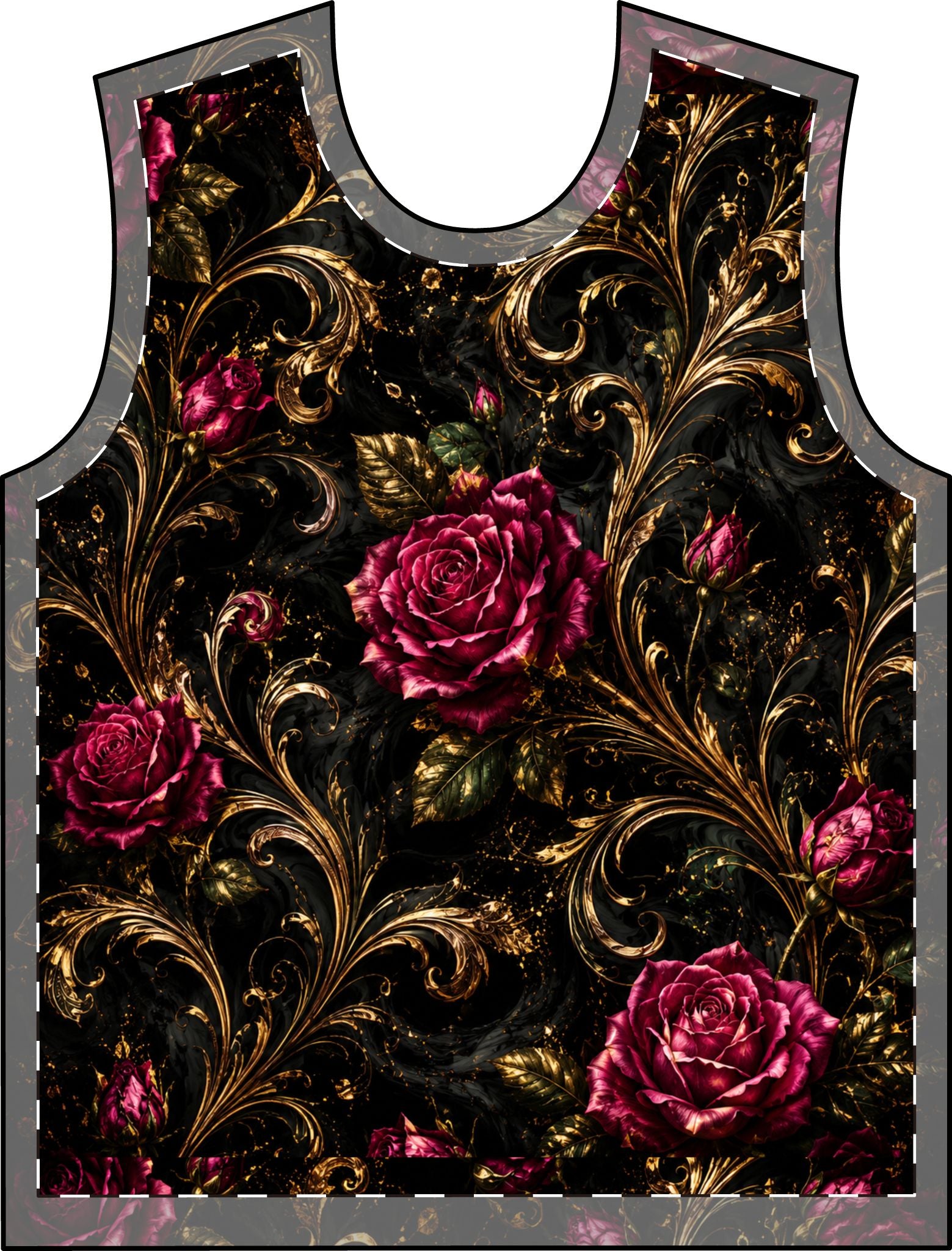 Baroque Rose Women's T-Shirt — Vintage Gold Scroll Floral All-Over Print