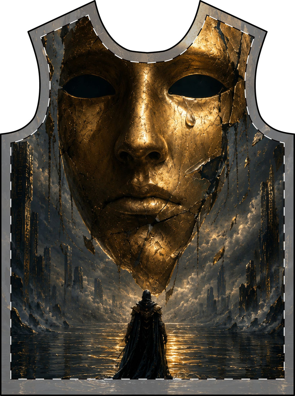 Dark Epic Mask Graphic T-Shirt — Fantasy Knight All-Over Print