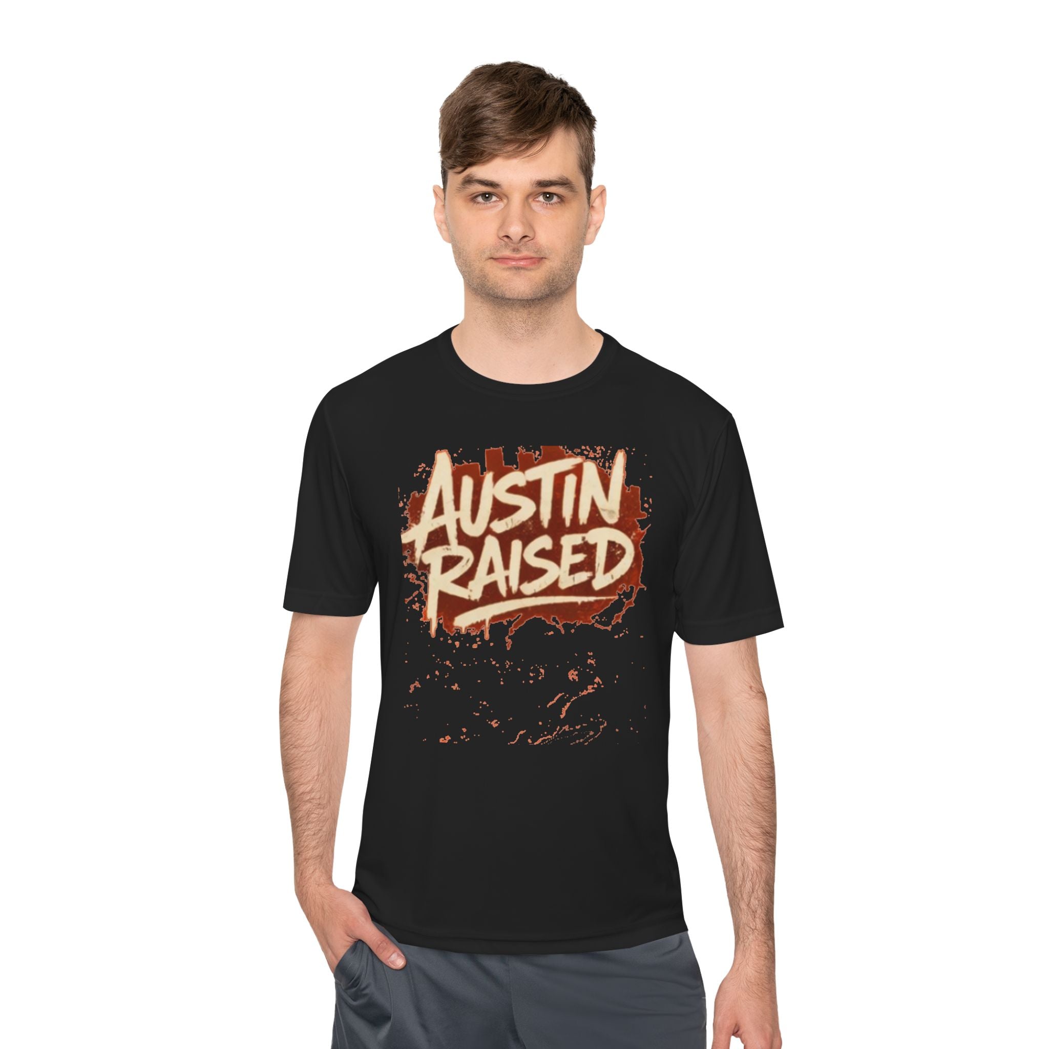 Austin Raised Moisture-Wicking Tee — Retro Graffiti Texas Pride Shirt