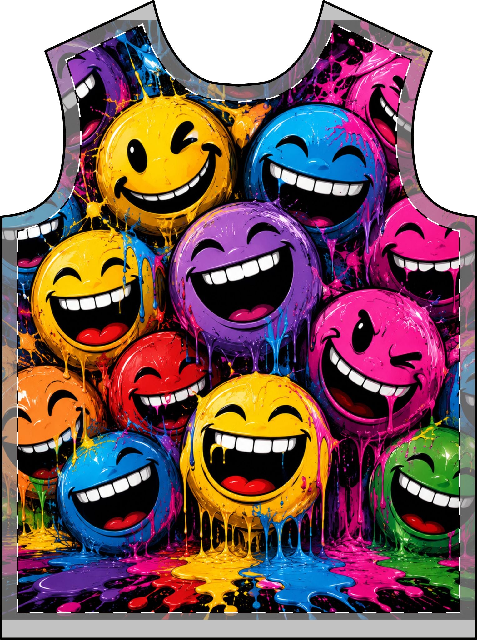 Psychedelic Smiley All-Over Print T-Shirt — Colorful Graffiti Emoji Tee