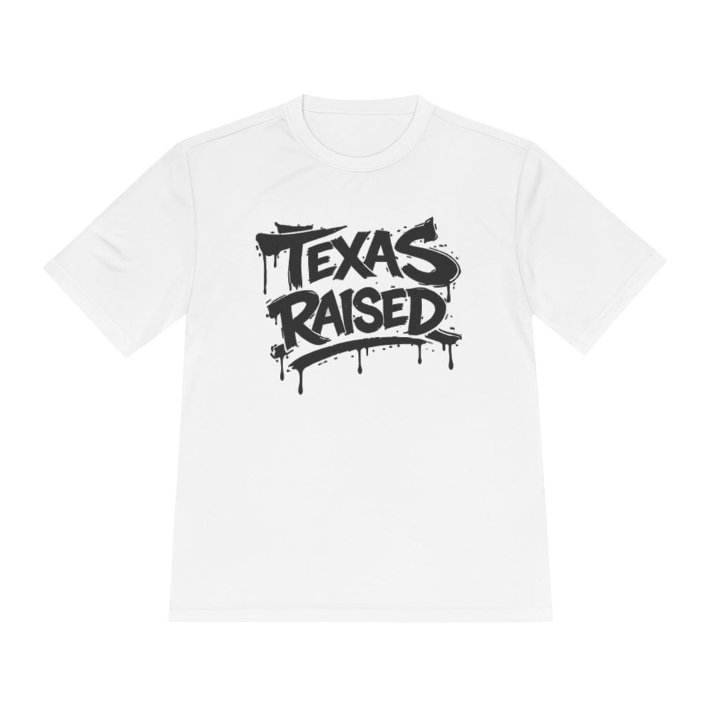 Texas Raised Moisture-Wicking Tee — Bold Graffiti State Pride Shirt