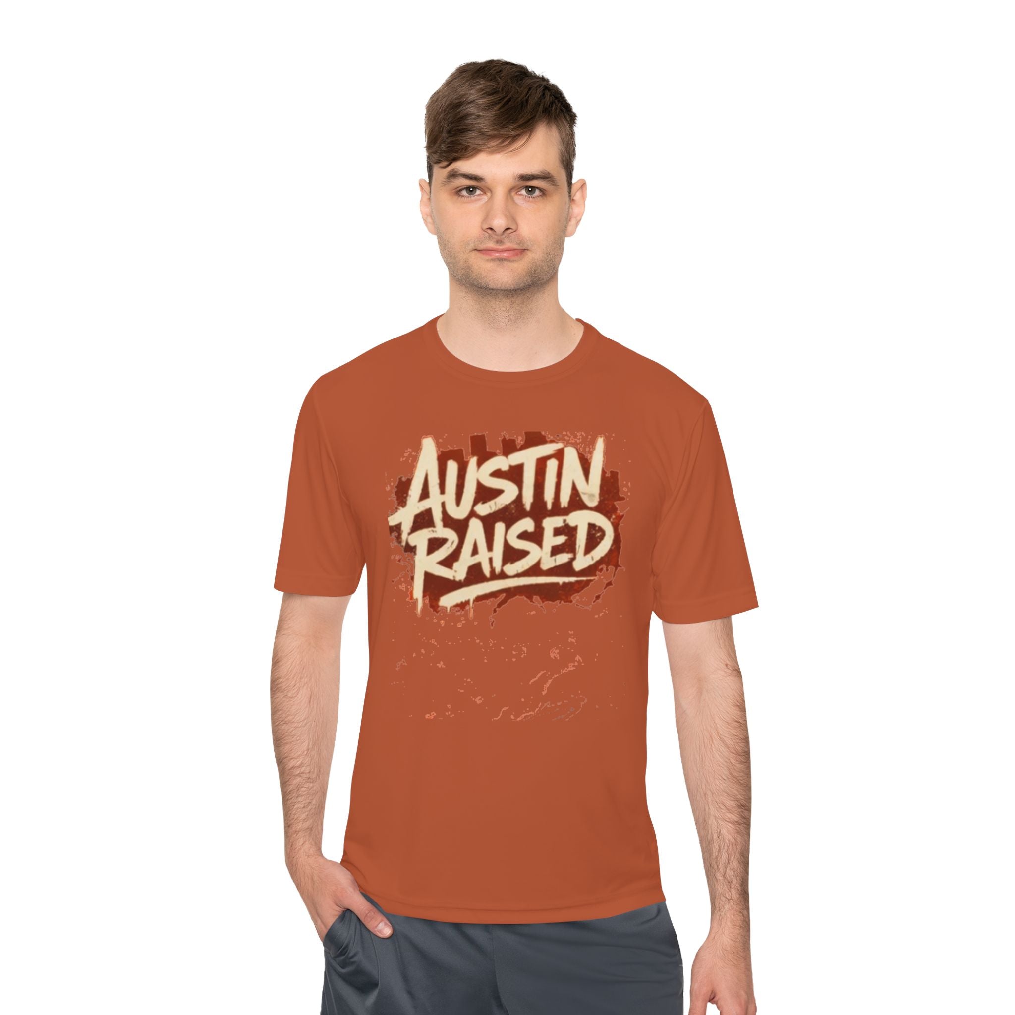 Austin Raised Moisture-Wicking Tee — Retro Graffiti Texas Pride Shirt