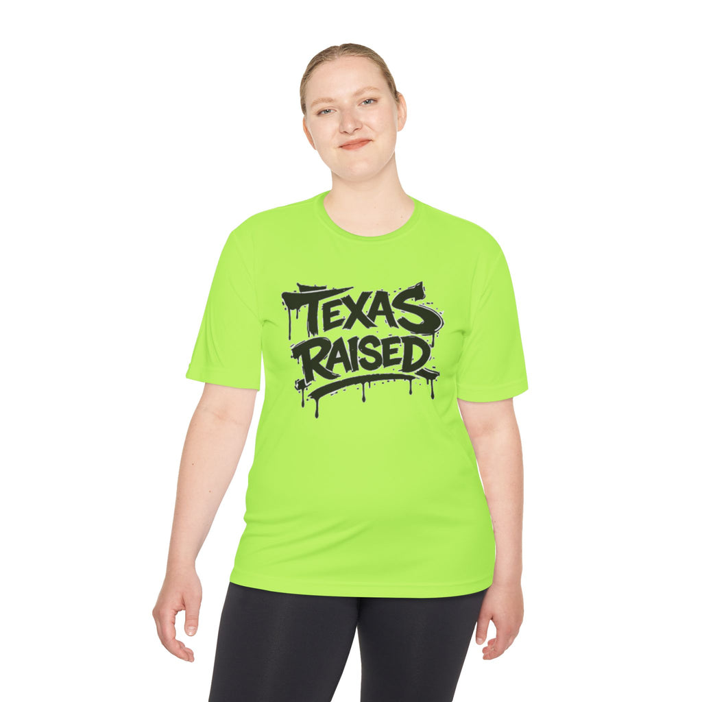 Texas Raised Moisture-Wicking Tee — Bold Graffiti State Pride Shirt