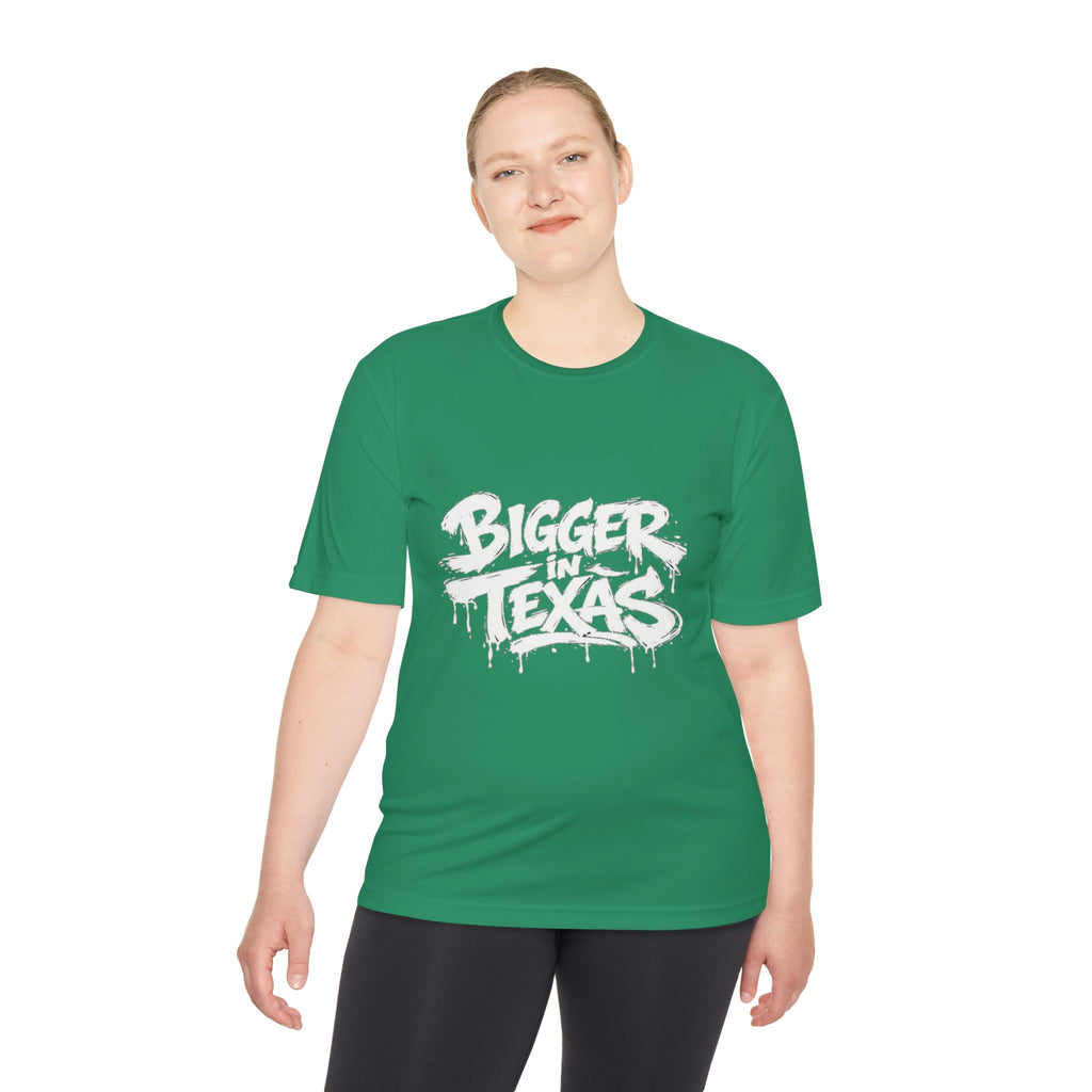 Bigger Texas Graphic Tee — Dripping Graffiti Style Moisture-Wicking Shirt