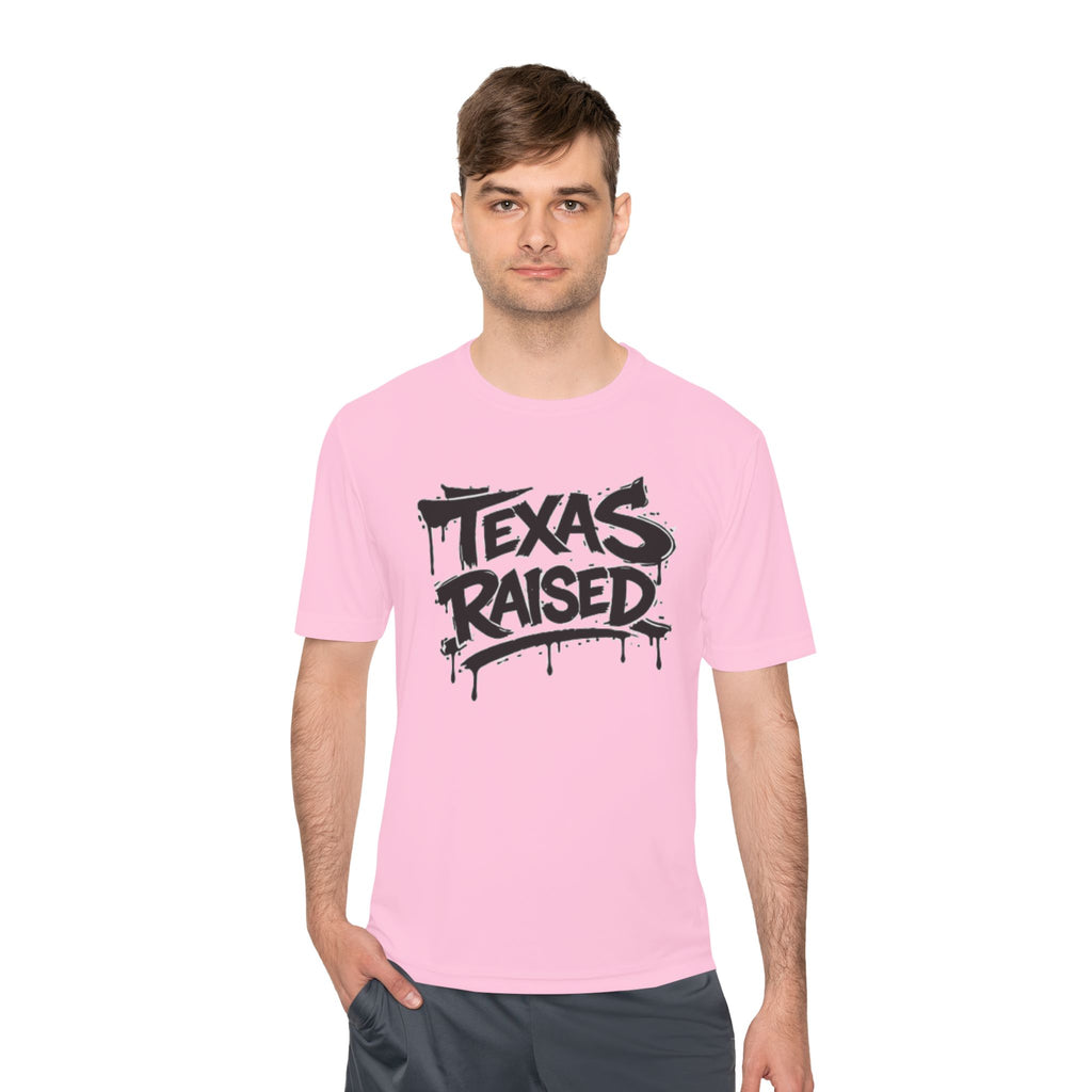Texas Raised Moisture-Wicking Tee — Bold Graffiti State Pride Shirt