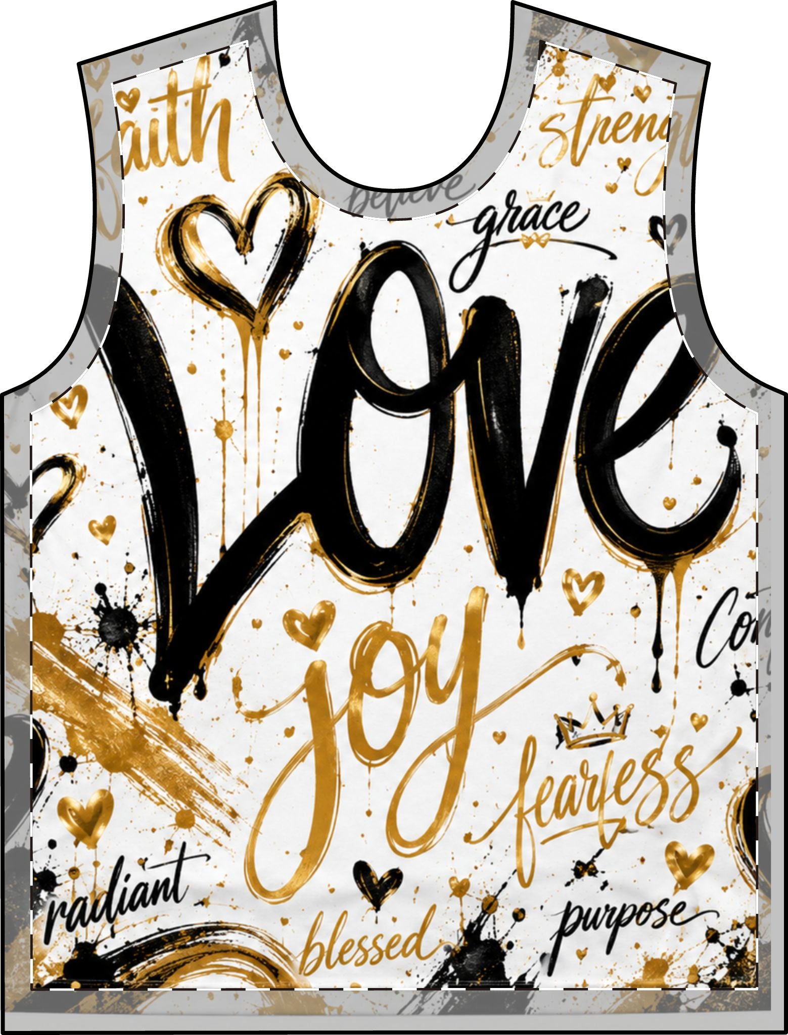 Love Joy Script Women's T-Shirt — Inspirational Heart Typography All-Over Print