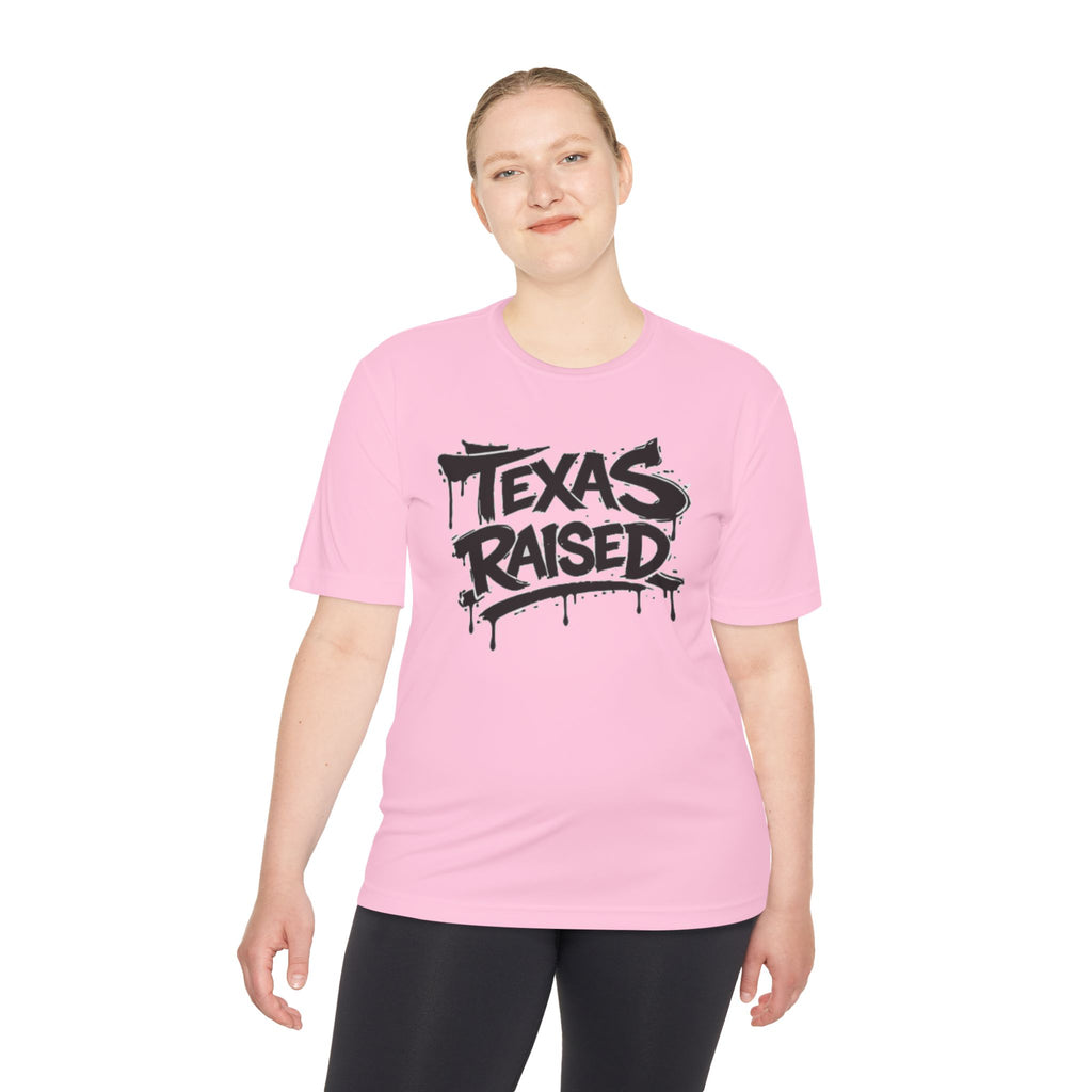 Texas Raised Moisture-Wicking Tee — Bold Graffiti State Pride Shirt