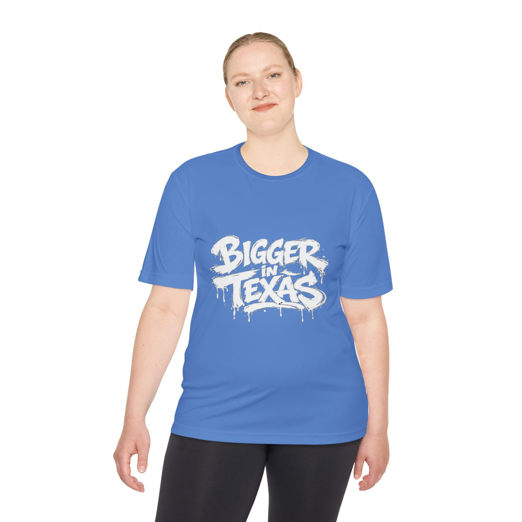 Bigger Texas Graphic Tee — Dripping Graffiti Style Moisture-Wicking Shirt