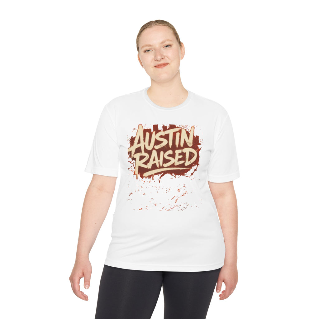 Austin Raised Moisture-Wicking Tee — Retro Graffiti Texas Pride Shirt