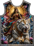 Parvati Riding White Tiger All-Over Print Men's T‑Shirt — Hindu Goddess Illustration