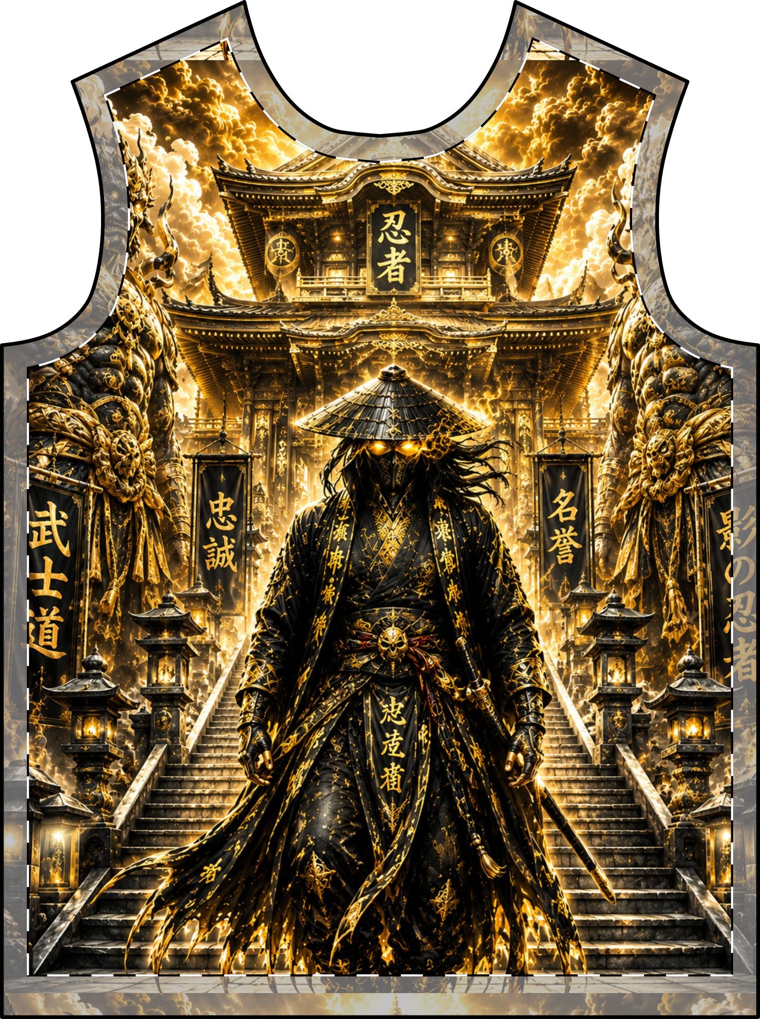 Samurai Golden Armor T-Shirt — Ninja Warrior All-Over-Print Tee