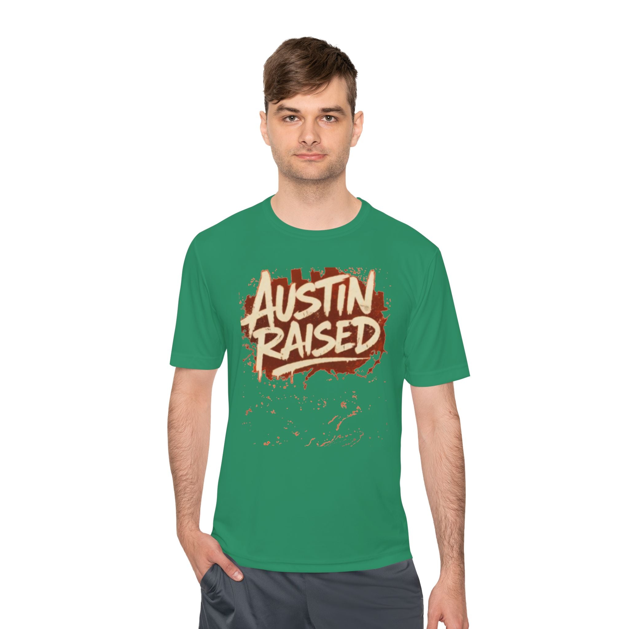 Austin Raised Moisture-Wicking Tee — Retro Graffiti Texas Pride Shirt
