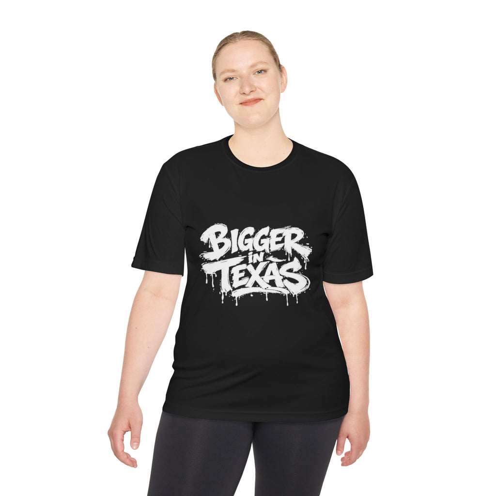 Bigger Texas Graphic Tee — Dripping Graffiti Style Moisture-Wicking Shirt